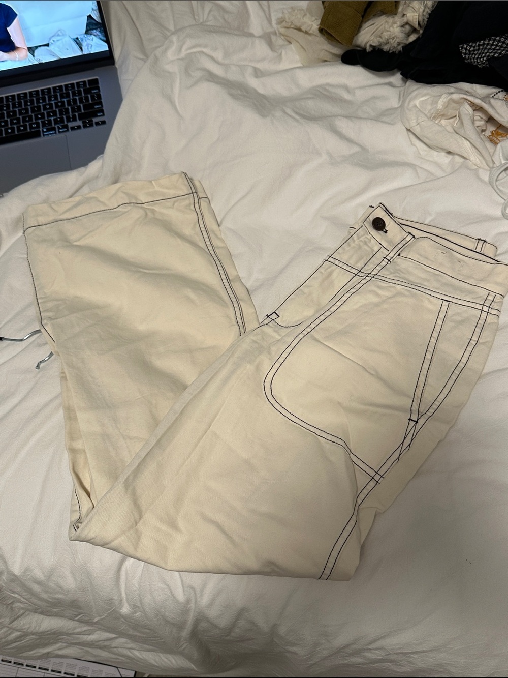 Madewell Cream Straight-Leg Jeans with Dark Contrast Stitching